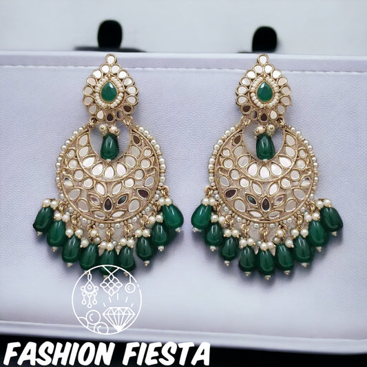 Chaand Baali with Mirror Work and Bead Earrings