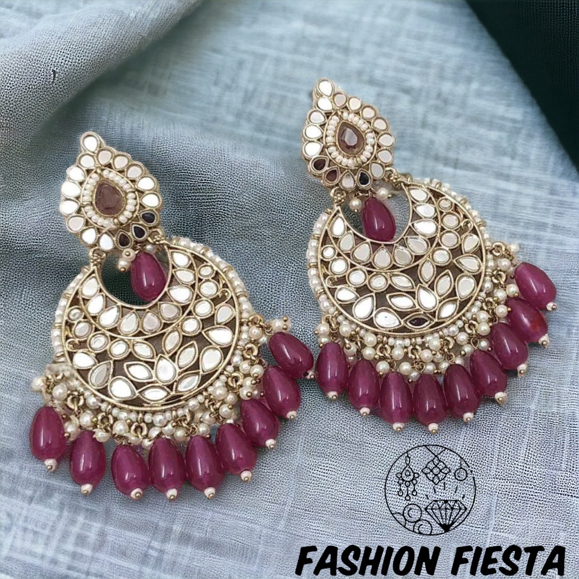 Chaand Baali with Mirror Work and Bead Earrings