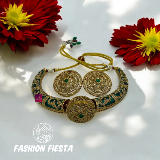 Regal Splendor: Rajasthani Rajwari Hasli Necklace Set