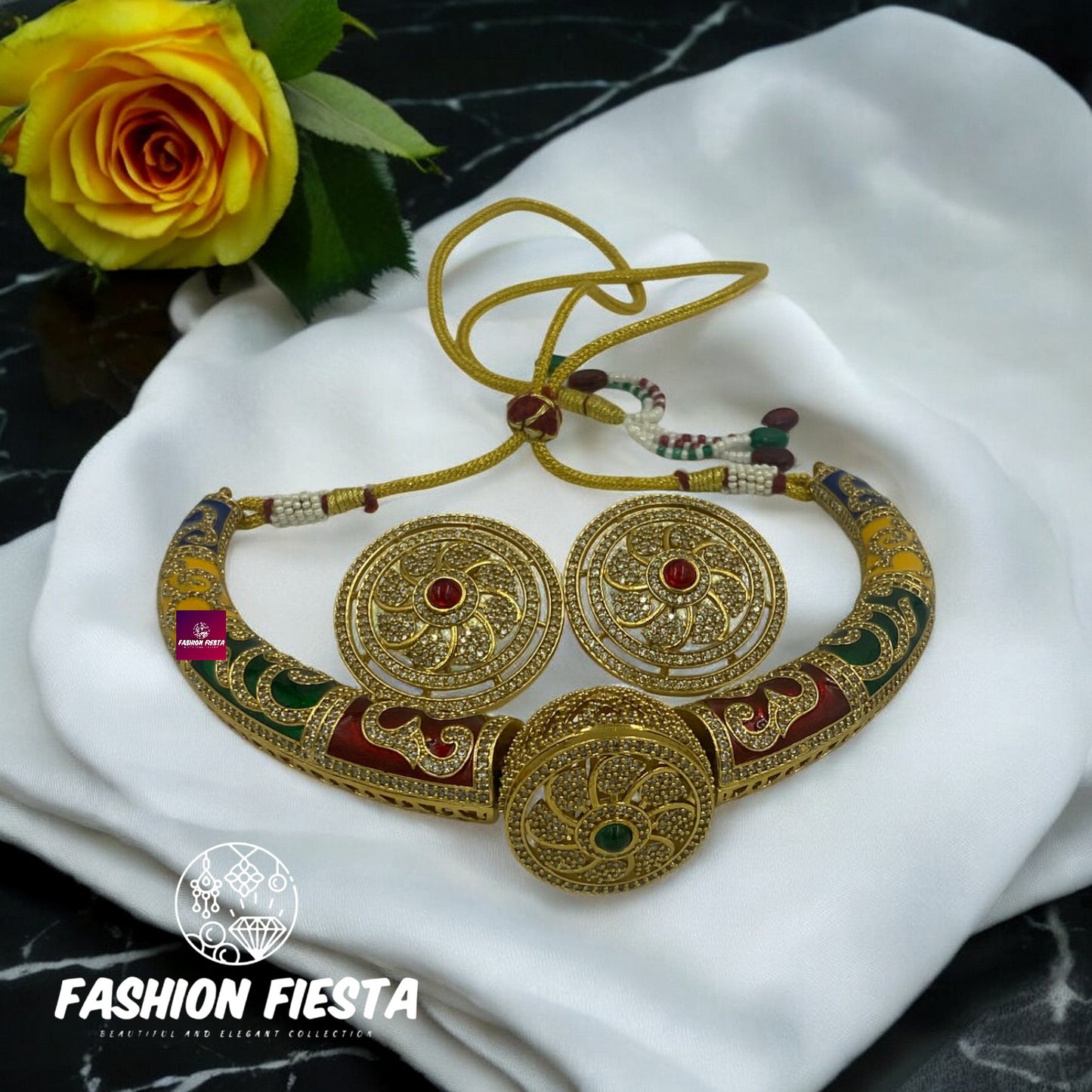 Regal Splendor: Rajasthani Rajwari Hasli Necklace Set